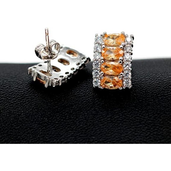 Platinum Plated Necklace Earring Ring CZ Cubic Rhinestone Necklace Ring Earrings - Picture 6 of 7